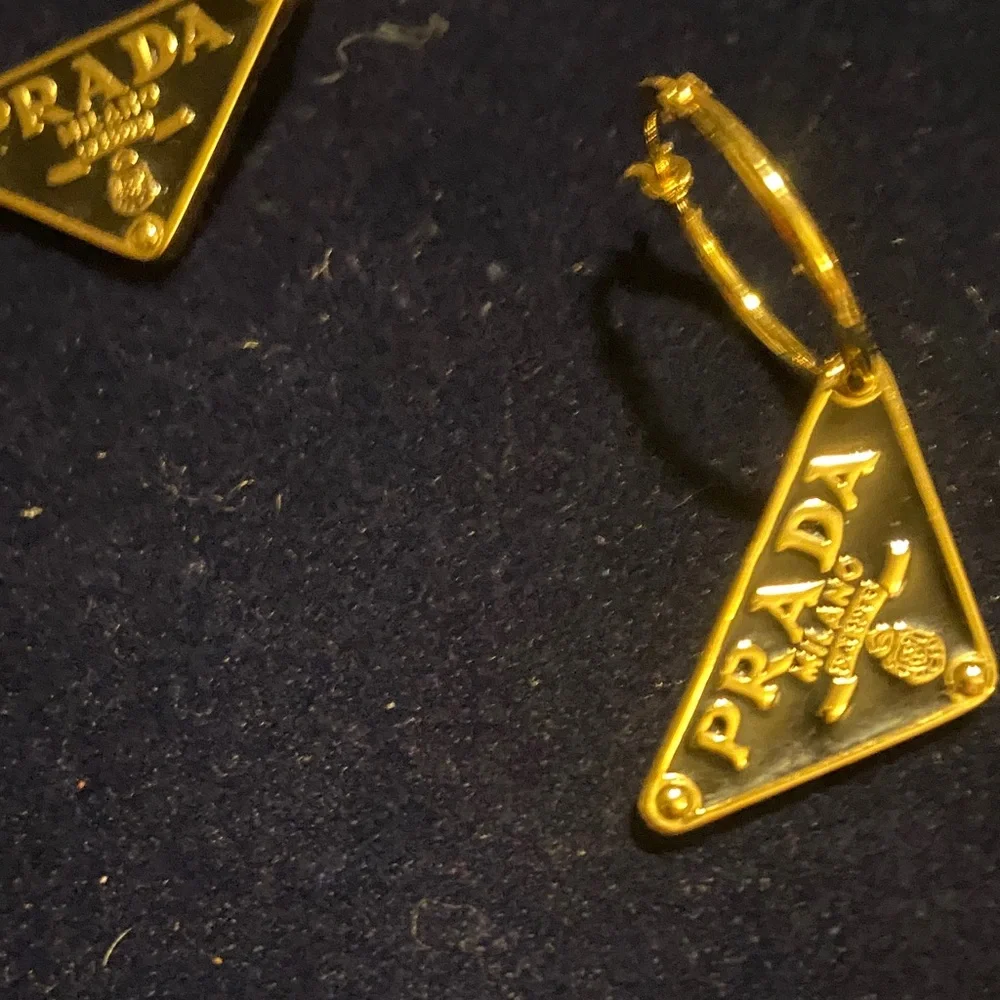 Prada Gold Logo Triangle Earrings - Picture 6 of 7